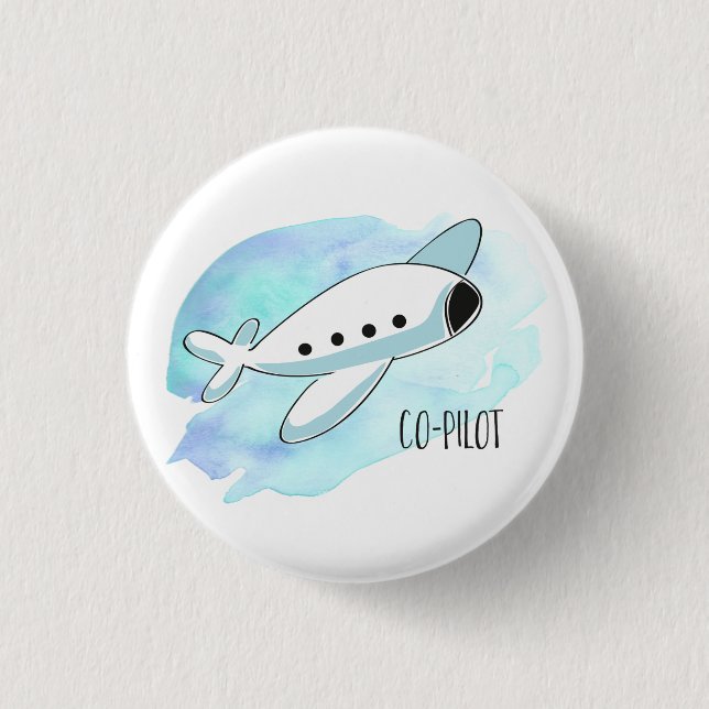 Co-Pilot with Plane 3 Cm Round Badge (Front)