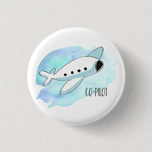 Co-Pilot with Plane 3 Cm Round Badge