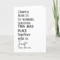 Co-worker Farewell Thank You Friendship Card