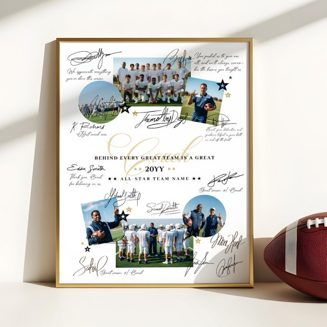 Coach Appreciation Collage Football Team Signature Poster (Coach Appreciation Collage Football Team Signature Poster)