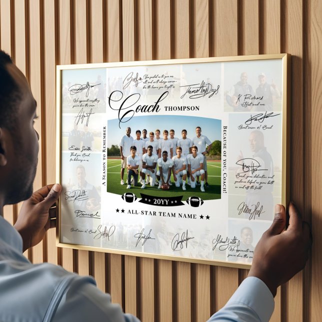 Coach Appreciation Collage Football Team Signature Poster (Coach Appreciation Collage Football Team Signature Poster)