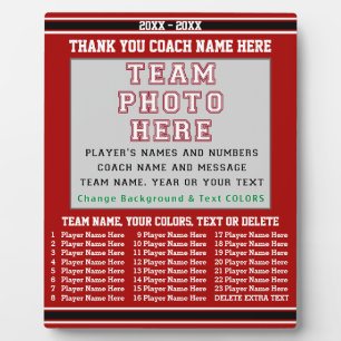 Coach Appreciation Gifts YOUR Photo, Text, Colours Plaque
