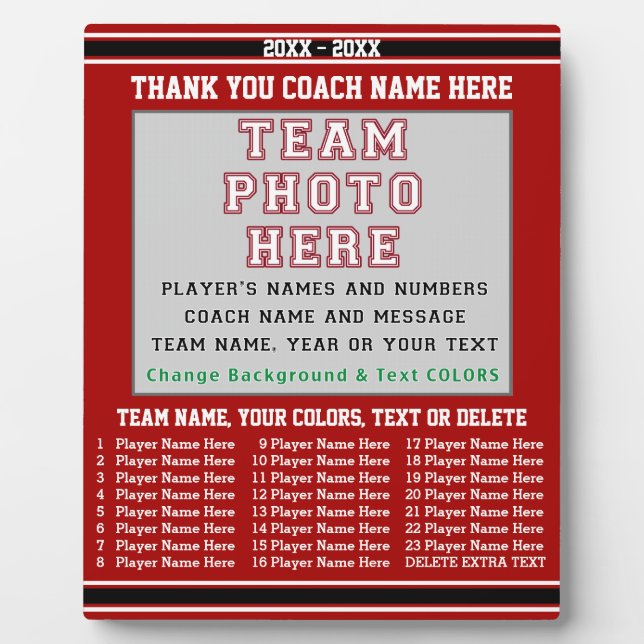 Coach Appreciation Gifts YOUR Photo, Text, Colours Plaque (Front)