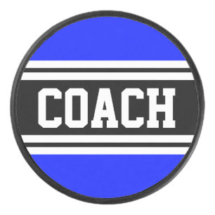 COACH Athletic Royal Blue Black White Stripes Hockey Puck