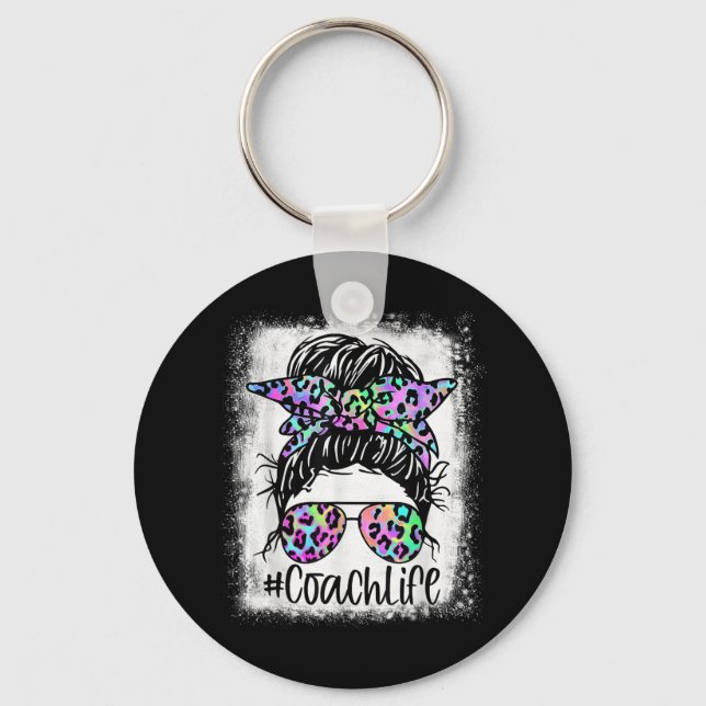 Coach Bleached Tie Dye Leopard Messy Bun Back To S Key Ring (Front)