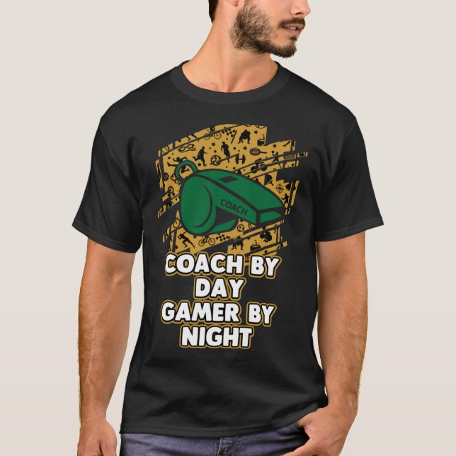 Coach By Day Gamer By Night Coaching Gaming Mentor T-Shirt (Front)