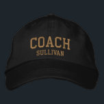 Coach Custom Name Embroidered Hat - Black & Gold<br><div class="desc">Custom Coach Hat from Called :: Fully customisable unisex baseball hat / baseball cap embroidered with name Coach and personalised with the Coach's last name.  Shown is gold embroidery on a black hat.  Other hat colours and styles available. #CoachHat #Sports</div>