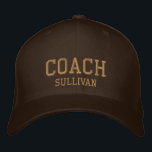 Coach Custom Name Embroidered Hat - Brown & Gold<br><div class="desc">Custom Coach Hat from Called :: Fully customisable unisex baseball hat / baseball cap embroidered with name Coach and personalised with the Coach's last name.  Shown is golden embroidery on a brown hat.  Other hat colours and styles available. #CoachHat #Sports</div>