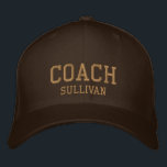 Coach Custom Name Embroidered Hat - Brown & Gold<br><div class="desc">Custom Coach Hat from Called :: Fully customisable unisex baseball hat / baseball cap embroidered with name Coach and personalised with the Coach's last name.  Shown is golden embroidery on a brown hat.  Other hat colours and styles available. #CoachHat #Sports</div>