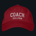 Coach Custom Name Embroidered Hat - Red<br><div class="desc">Custom Coach Hat from Called :: Fully customisable unisex baseball hat / baseball cap embroidered with name Coach and personalised with the Coach's last name.  Shown is white embroidery on a red hat.  Other hat colours and styles available. #CoachHat #Sports</div>