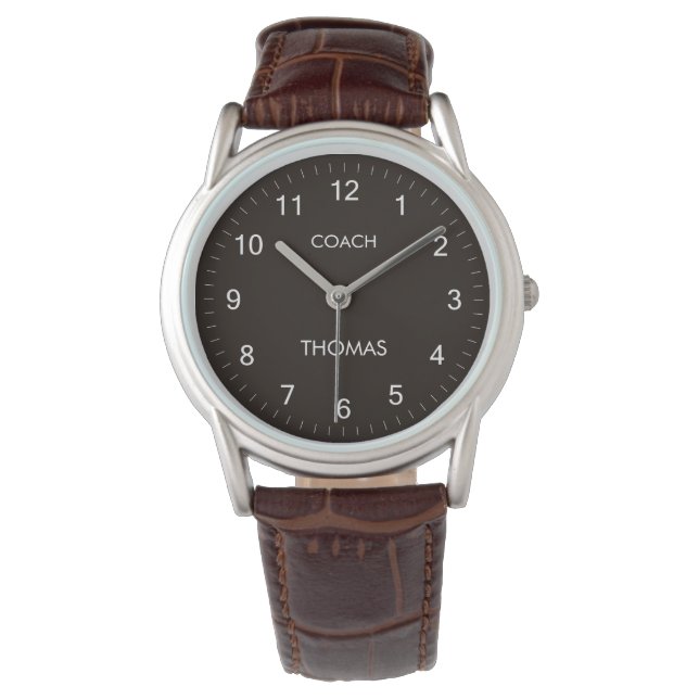 Coach Custom Name Typography Personalised  Brown   Watch (Front)