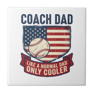 Coach Dad Baseball Patriotic Vintage T-Shirt Desig Ceramic Tile