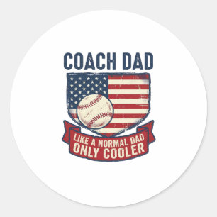 Coach Dad Baseball Patriotic Vintage T-Shirt Desig Classic Round Sticker