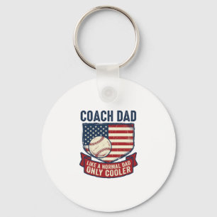 Coach Dad Baseball Patriotic Vintage T-Shirt Desig Key Ring