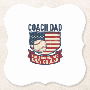 Coach Dad Baseball Patriotic Vintage T-Shirt Desig Paper Coaster