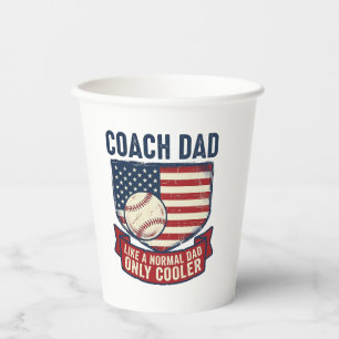 Coach Dad Baseball Patriotic Vintage T-Shirt Desig Paper Cups