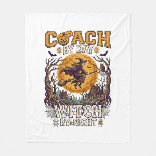Coach Day Witch Night Haloween Flying Moon Spiders Fleece Blanket