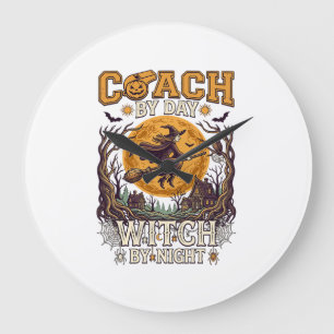 Coach Day Witch Night Haloween Flying Moon Spiders Large Clock