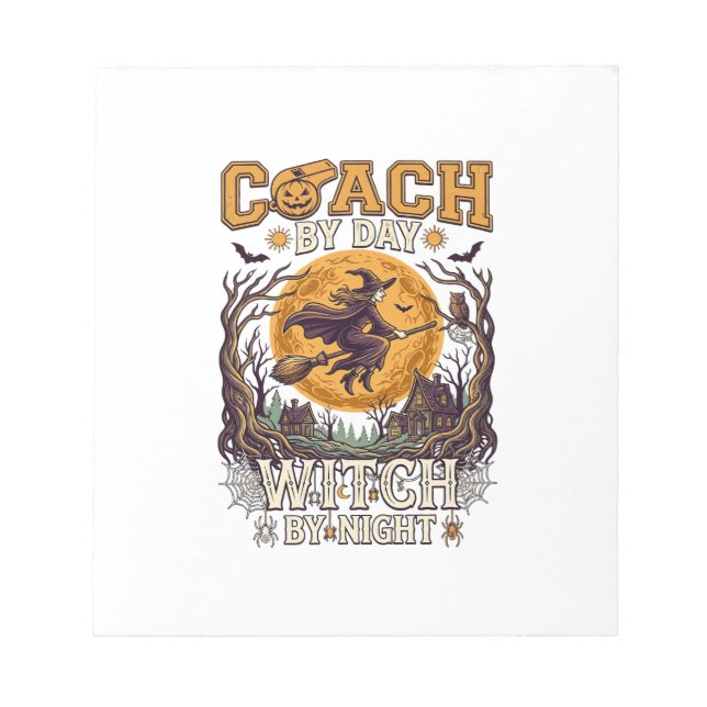 Coach Day Witch Night Haloween Flying Moon Spiders Notepad (Front)