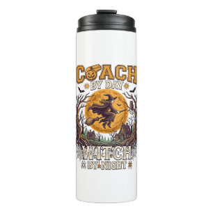 Coach Day Witch Night Haloween Flying Moon Spiders Thermal Tumbler