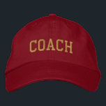 Coach Embroidered Baseball Hat / Cap - Red Gold<br><div class="desc">Red Coaches Hat from Called :: Fully customisable unisex baseball hat / baseball cap embroidered with name Coach.  Shown is gold embroidery on a red hat.  Other hat colours and styles available.</div>