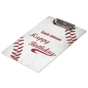 Coach Happy Birthday Large Grunge Baseball, Sport Clipboard