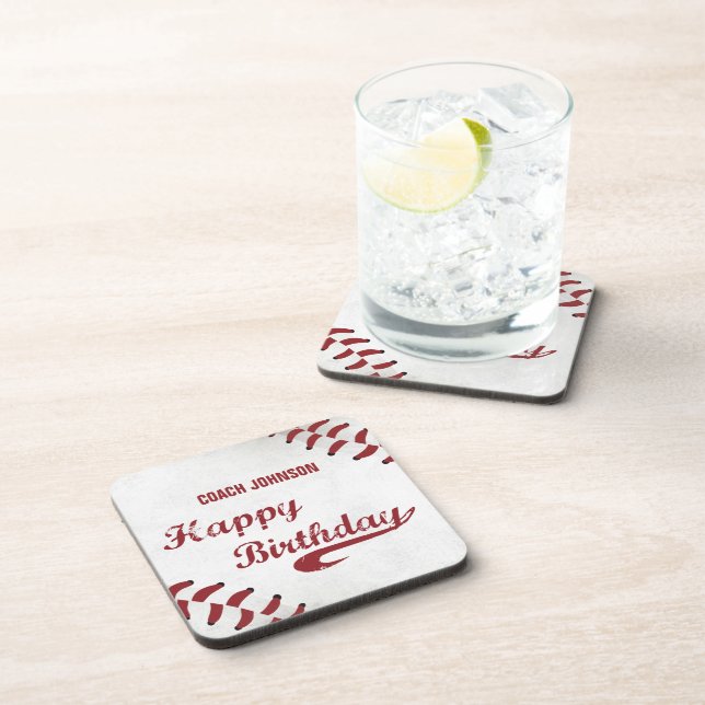 Coach Happy Birthday Large Grunge Baseball, Sport Coaster (Right Side)