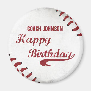 Coach Happy Birthday Large Grunge Baseball, Sport Magnet