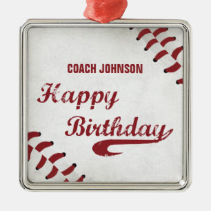 Coach Happy Birthday Large Grunge Baseball, Sport Metal Ornament