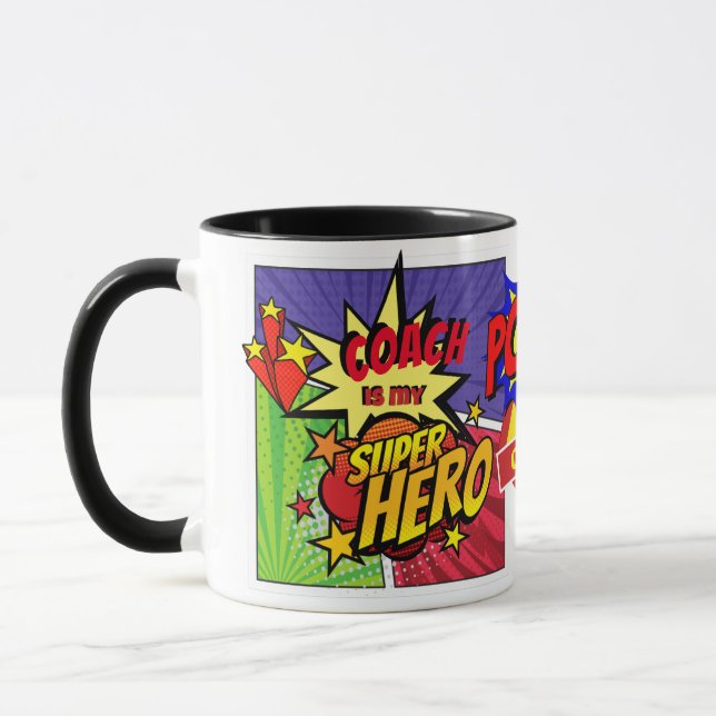 COACH Is My SUPERHERO Personalised COMIC HERO Mug (Left)