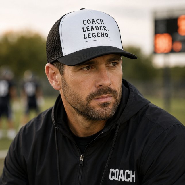 Coach Leader Legend Gold Typography Trucker Hat (Creator Uploaded)