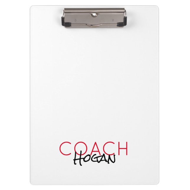 COACH NAME custom text red black Sports Modern  Clipboard (Front)