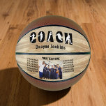 Coach Name Silhouette Team Players and Photo Basketball<br><div class="desc">Team Coach Personalised Basketball thank you gift. COACH is lettered in bold typography and decorated with basketball player silhouettes and you can add your coach's name, team name, the players names and a photo. Designed to stand with the panels horizontal with a woodgrain effect background. Cool gift for a much...</div>