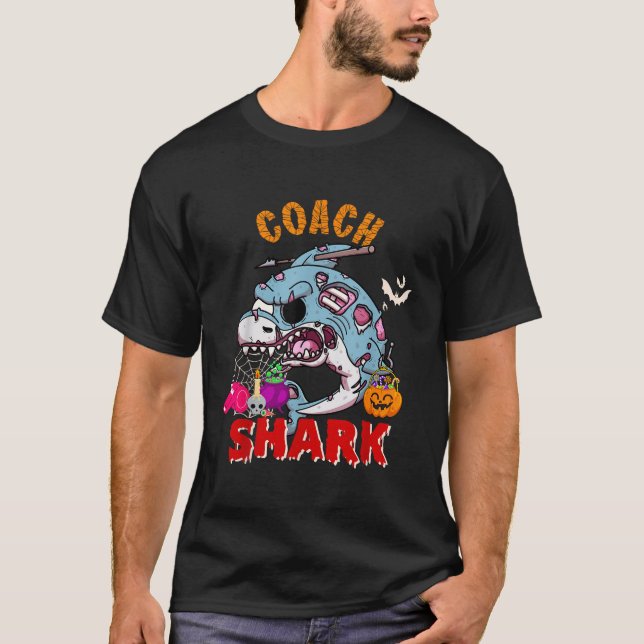 Coach Shark Halloween Shark Horror Zombie Carved P T-Shirt (Front)