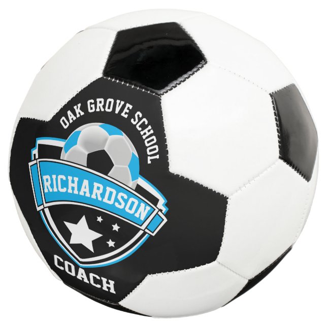 Coach - Sport Logo - Baby Blue, Black and White Soccer Ball (Three Quarter)