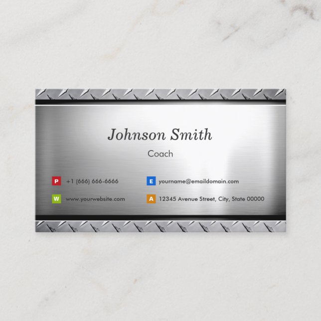 Coach - Stylish Platinum Look Business Card (Front)