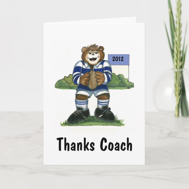 Coach Thank You Card, Rugby Bear in Blue Card (Front)
