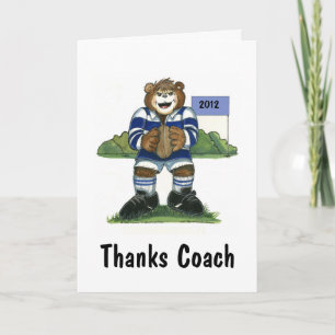 Coach Thank You Card, Rugby Bear in Blue Card