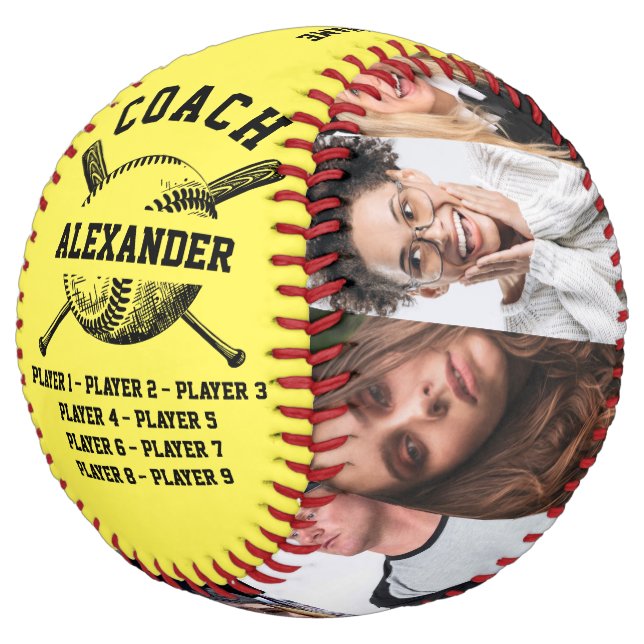 Coach With Personalised 9 photos & Player's Names Softball (Angled)