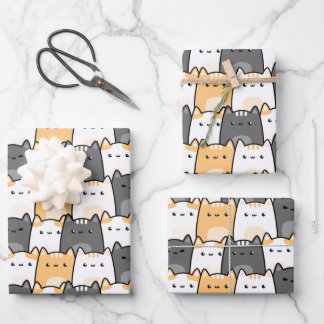 Coachella Cats Yellow And Grey Seamless Pattern Wrapping Paper Sheet