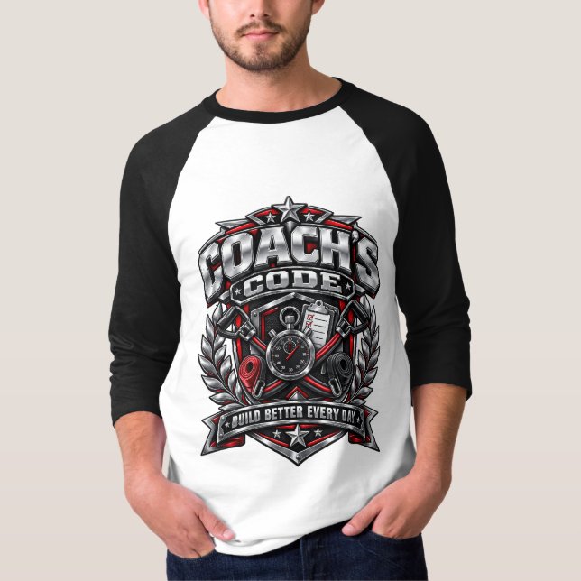 Coach's Code Metallic Fitness Emblem Logo Design T-Shirt (Front)