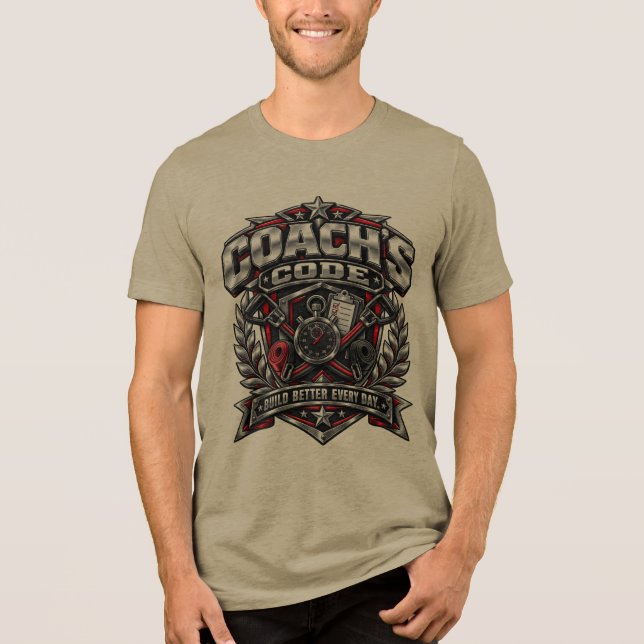 Coach's Code Metallic Fitness Emblem Logo Design Tri-Blend Shirt (Front)