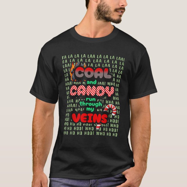 Coal and Candy Cane Funny and Naughty Christmas  T-Shirt (Front)