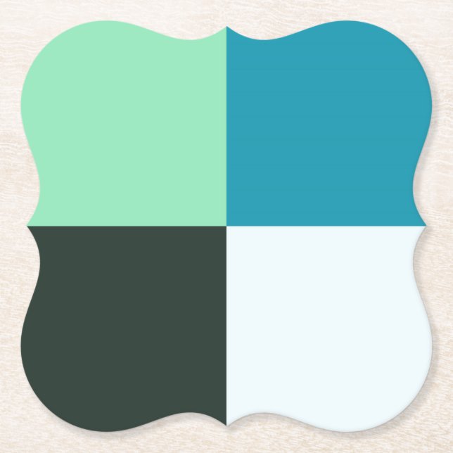 Coal Grey Ivory White Teal Green Aqua Blue Paper Coaster (Front)