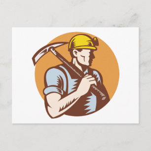 Coal miner at work with pick axe postcard