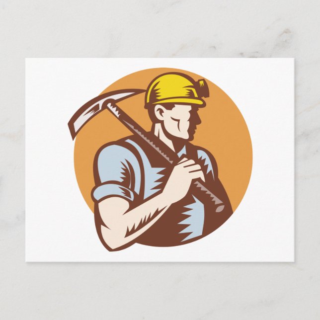 Coal miner at work with pick axe postcard (Front)