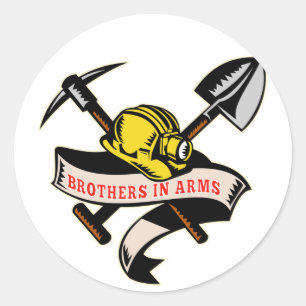 coal miner hat shovel spade pickax mining classic round sticker