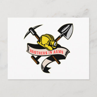coal miner hat shovel spade pickax mining postcard