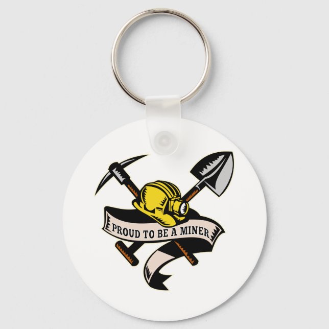 coal miner hat shovel spade pickax scroll key ring (Front)