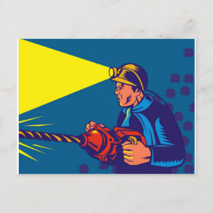 coal miner jack pneumatic drill retro postcard
